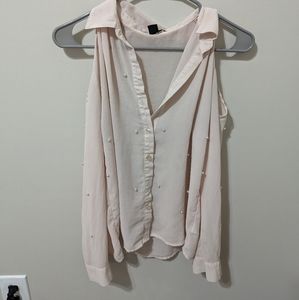 Peach Sheer Long Sleeve Blouse, S